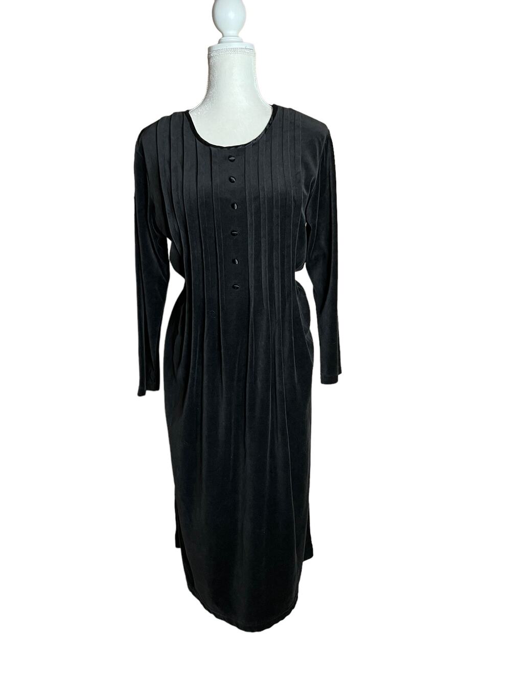 Vintage 90s fads Grunge black Velvet Modest Maxi Dress Long sleeve USA Sz L